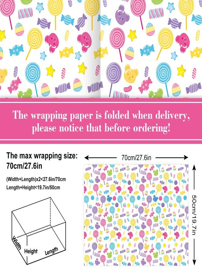 Whaline 12 Sheets Candyland Wrapping Paper - Not Roll - Colorful Sweet Candy Lollipop Plaid Stripe Gift Wrap Paper Folded Flat for DIY Crafts Christmas Birthday Party, 19.7 x 27.6 Inch - Image 2